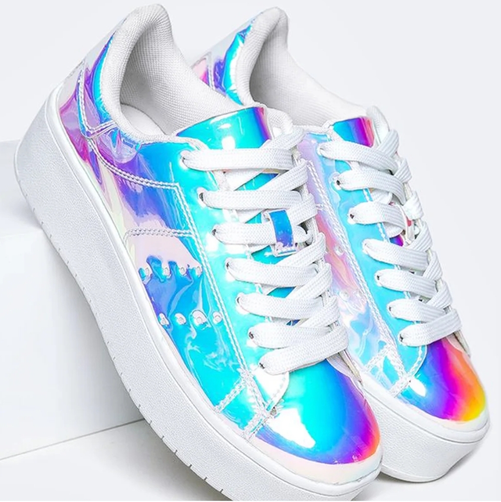 J Adams hero rainbow iridescent platform sneakers Size 8
